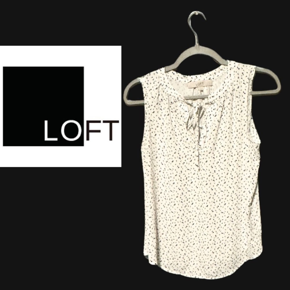 LOFT Women's Black and WhiteSleeveless Tie Front Blouse SIZE X-Small Shirt